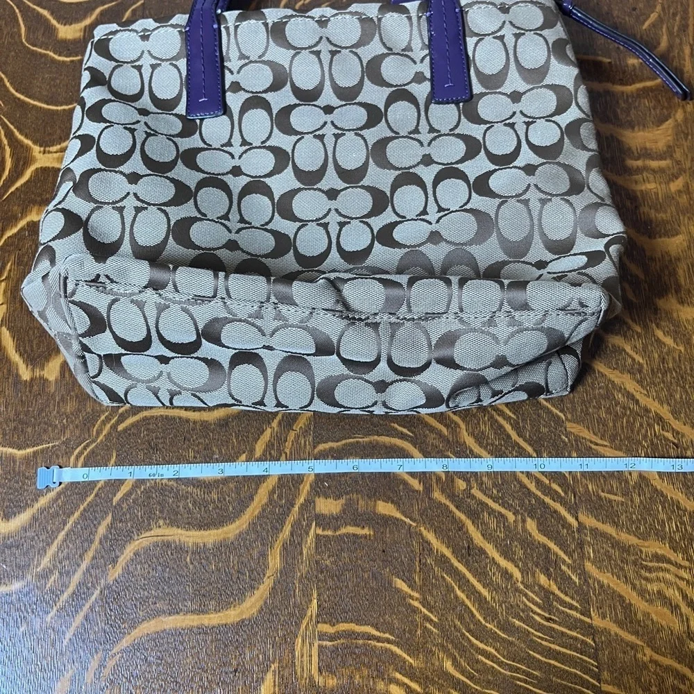 Coach Signature Canvas Small Tote with Purple Snakeskin accents